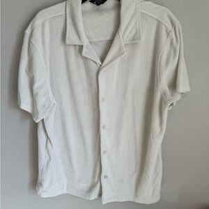 Men’s XL White Ben Sherman Terry Cloth, Casual, Soft, Short Sleeve Button Up